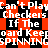A static image with repeating text in white pixelated font on a black and red checkered background.