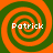 Four identical orange and green spiral patterns arranged in a , each containing the text 'Patrick' in white pixelated font