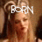 A pixelated image of a person with long blonde hair wearing a white top, with text above the head changing from 'BORN' to 'REBUTY'