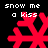 Red pixelated snowflake with white text 'snow me a kiss' on black background, four variations showing different frame states.
