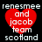 Red heart-shaped icon with white text 'and jacob team scotland' over black background, two versions showing pixelated and slightly blurred states.