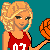 Pixel art contact sheet showing multiple frames of a cheerleader character in red uniform holding basketball with text overlay reading "This Gurl's Got sum SERIOUS Game!" on teal background.