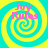 Four identical spiral patterns with alternating cyan and yellow colors, each containing pink text reading "Joy Rules".