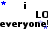 Animated sequence showing 'LO' text with repeated 'everyone!' below, stars shifting positions across frames.