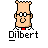 Pixel art cartoon character with glasses and red tie on gray background, next to text "Instant Icons .com" in pixelated fonts.