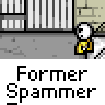 Animated contact sheet of a pixel art buddy icon showing multiple frames with text bubbles and repeated characters against a gray background.