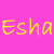 Yellow pixelated text 'Esha' on bright pink background with white flower symbol in bottom right corner.