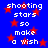 Blue background with red stars and white text repeating 'shooting stars so make a wish' in pixelated font.