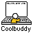 A 5x5 contact sheet of a pixelated animated buddy icon showing a yellow stick figure on a computer keyboard with changing screen text across frames, including "Coolbuddy" and "Virus" labels below some frames and an error message in the final frame.