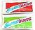 Two horizontal rectangular panels with pixelated color blocks; top panel features red, brown, and cyan sections; bottom panel shows green, blue, and purple areas.