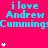 A bright pink background displays repeated cyan text "i love Andrew Cumming" with white star icons scattered around, some of which animate by changing from single to double stars.