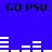Blue background with repeated black text 'GO PSU' and white horizontal bar patterns in a