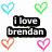 Pixelated graphic with four heart shapes surrounding text reading "i love brendan" in black and white block letters.
