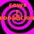 Four identical pink and black spiral patterns arranged in a with orange text overlays reading 'COWS' and 'woolicious'