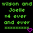 Green pixelated text on black background reads 'wilson and wilson and Joelle =4 ever and ever' with pink heart symbol at bottom right.