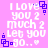 Pixelated text on pink background with purple square accents and small heart symbol, displaying 'I LOVE you 2 much 2 let you go..' in white block letters.