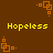 Brown background with orange square patterns and yellow text reading "Hopeless" repeated four times.
