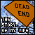 Four- shows a 'DEAD END' sign and text with changing orange lettering on blue background