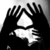 Black-and-white animation of hands forming a frame around a white shape with motion blur effects.