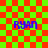 Four identical blue 'RYAN' text icons on red-green checkered background with two animated overlays shifting positions