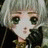 A 48x48 pixel animated buddy icon featuring a stylized anime character with light gray hair and green eyes on the left, paired with text elements on a black background to the right.