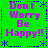 Green background with purple text reading "Don't Worry Be Happy!!" in four quadrants, bordered by blue dotted lines and star shapes.