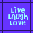 Pixelated text 'Live Laugh Love' on purple background with black lines, two identical frames side-by-side