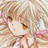 A 48x48 pixel buddy icon featuring a split composition with an anime-style character on the left and text elements on the right against a black background.