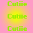 Green text "Cutie" repeated six times on a pink and yellow gradient background with no visible animation changes.