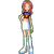 Pixelated 2D character with red hair in multiple poses: front-facing, back-facing, and side views showing full body.