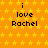 Pixelated orange background with yellow stars and repeated text "i love Rachel" in black, partially obscured by a gray rectangle on the right.