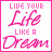 A 5x5 contact sheet of animated frames showing a pink text-based icon with the phrase "LIVE YOUR LIFE LIKE A DREAM" in varying degrees of opacity and pixelation across sampled frames.