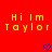 Red background with yellow pixelated text "Hi Im Taylor" repeated twice, two blue pixelated hearts at bottom center and bottom right.