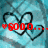 Pixelated red text overlays a blue chain-link fence background with two black-outlined hearts, displaying different phrases across frames.
