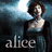 A pixelated image of a woman with curly brown hair in a blue dress, with the word 'alice' overlaid on a dark background.
