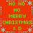 Red background with green text and white snowflakes arranged in a pattern, displaying holiday-themed phrases
