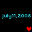 Pixelated cyan text 'july11,2008' repeated four times on black background with red pixel hearts in different positions.