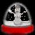 A pixelated snow globe with a silver base and red bottom sits on a black background, while green text reads "Original Icons .com" on the right.