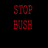 Animated sequence showing multiple views of a man in formal attire with red and gray backgrounds, including text overlays reading 'STOP BUSH' and 'BUSH'.