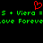 Red pixelated heart symbol above green text on black background, with repeated 'S + Viera = S + Viera = love Foreve' text.