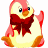 A pixelated cartoon penguin with pink and white plumage, a red scarf, and orange beak/feet stands against a white background on the left side of a contact sheet; the right side shows green text reading "Original Icons .com" on dark green.