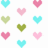 Pixelated heart shapes in pastel colors arranged on a white background with the word 'Love' displayed prominently.