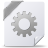 Static pixelated icon of a gray gear on a white document with folded corners, set against a light gray background.