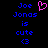 Blue pixelated text reads 'Joe Jonas is cute <3' with a pink heart symbol above the name on black background.