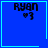 Four blue square with cyan borders display "Ryan" text and heart symbols, one shows a small light-blue heart icon while another shows a white star-like symbol