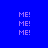 Blue background with repeated "ME!" text and pink rectangular overlays in a pattern
