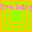 Four identical square with layered green and orange borders, each containing a central square; pink text overlays the top-left corner of all