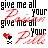 Pixelated text and heart symbols in black, red, and white with animated transitions between static states.