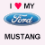 Two side-by-side pixelated images display "I ❤️ MY" text above a Ford logo and "MUSTANG" below, with the heart color changing from red to pink between frames.