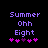 Purple text 'Summer Ohh Eight' above pink and purple heart symbols on black background, with animation changing the central symbol's color.